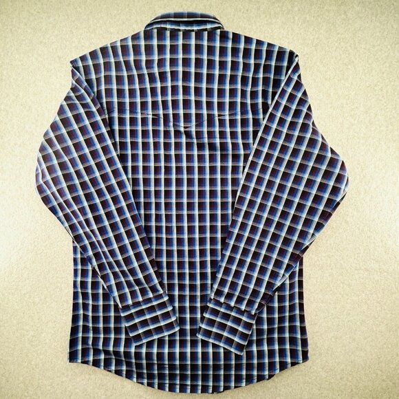 Wrangler Western Pearl Snap Plaid Shirt Size M Long Sleeve Blue Cotton Cowboy - Picture 2 of 10